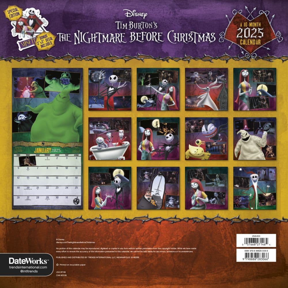 Nightmare Before Exclusive with Print 2025 Wall Calendar