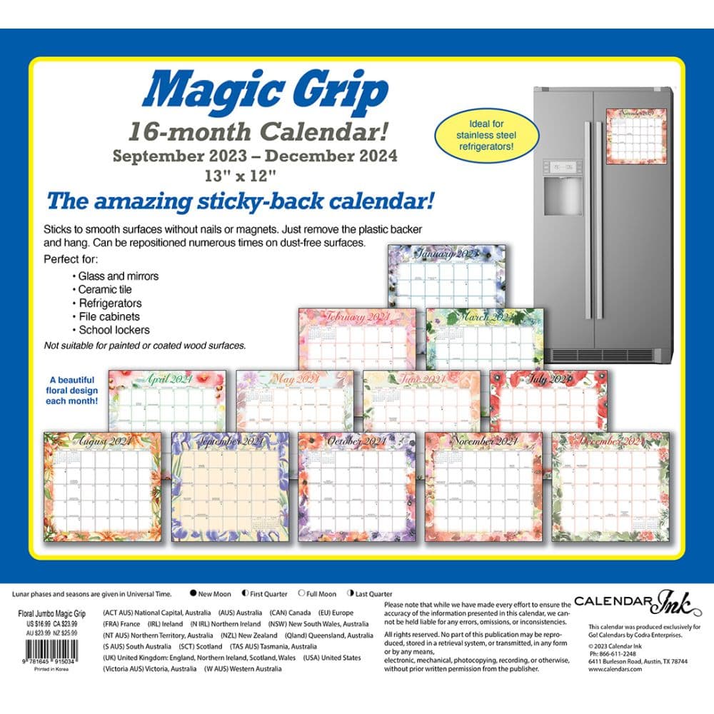 Floral Jumbo Magic Grip 2024 Wall Calendar