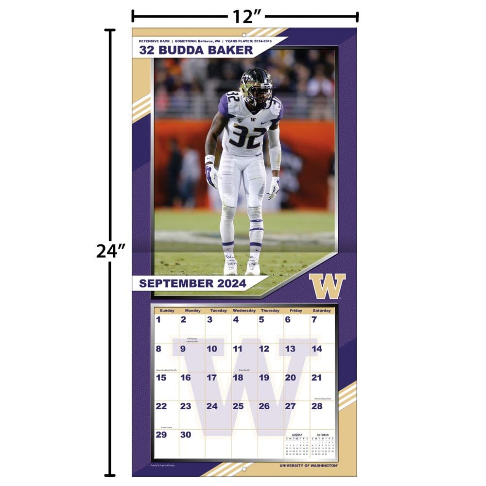 COL Washington Huskies 2025 Wall Calendar Fourth Alternate Image