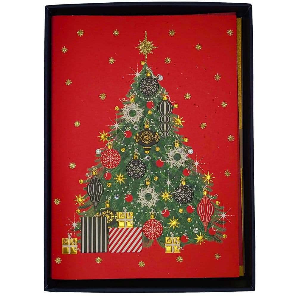 image Christmas Tree on Red 8 Count Boxed Christmas Cards