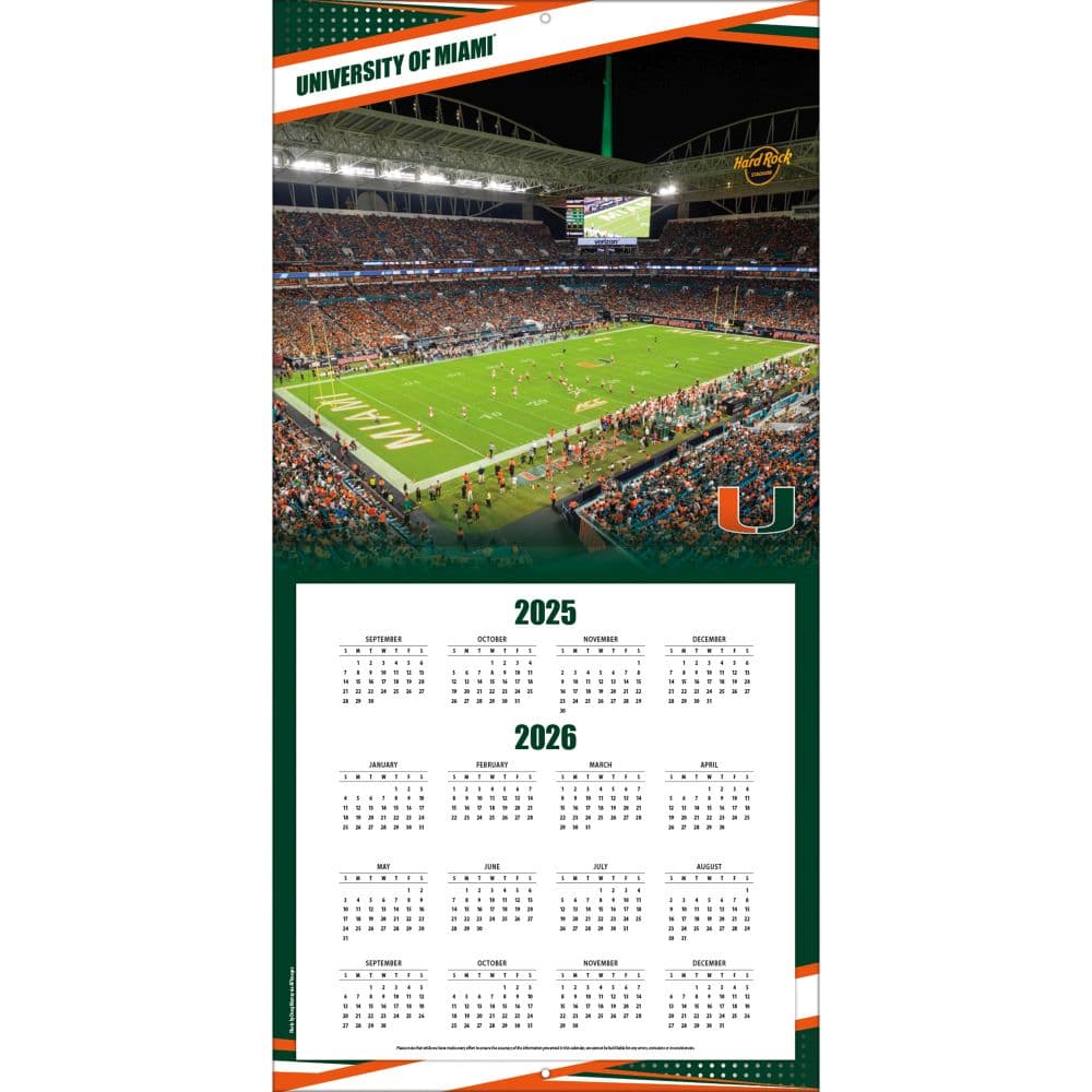 Miami Hurricanes 2026 Wall Calendar Second Alternate Image