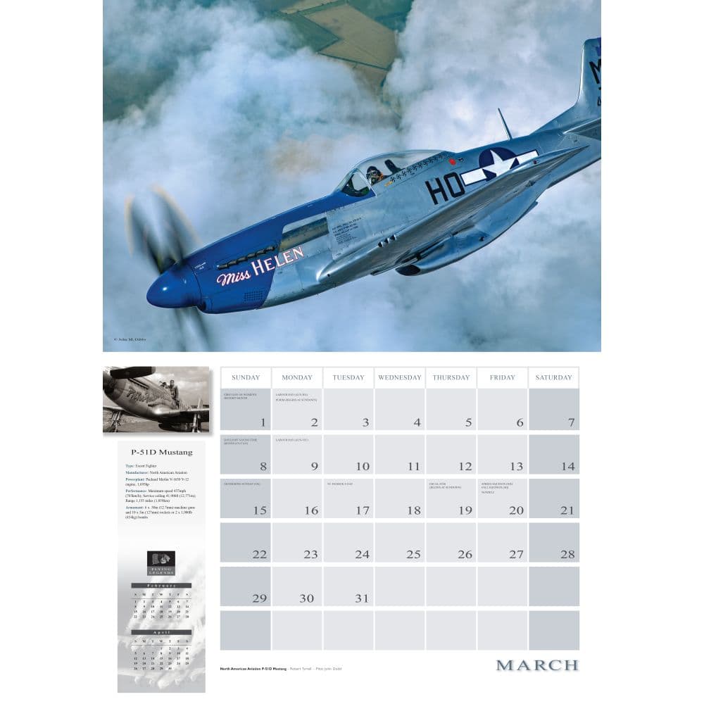 Flying Legends 2026 Wall Calendar Fourth Alternate Image
