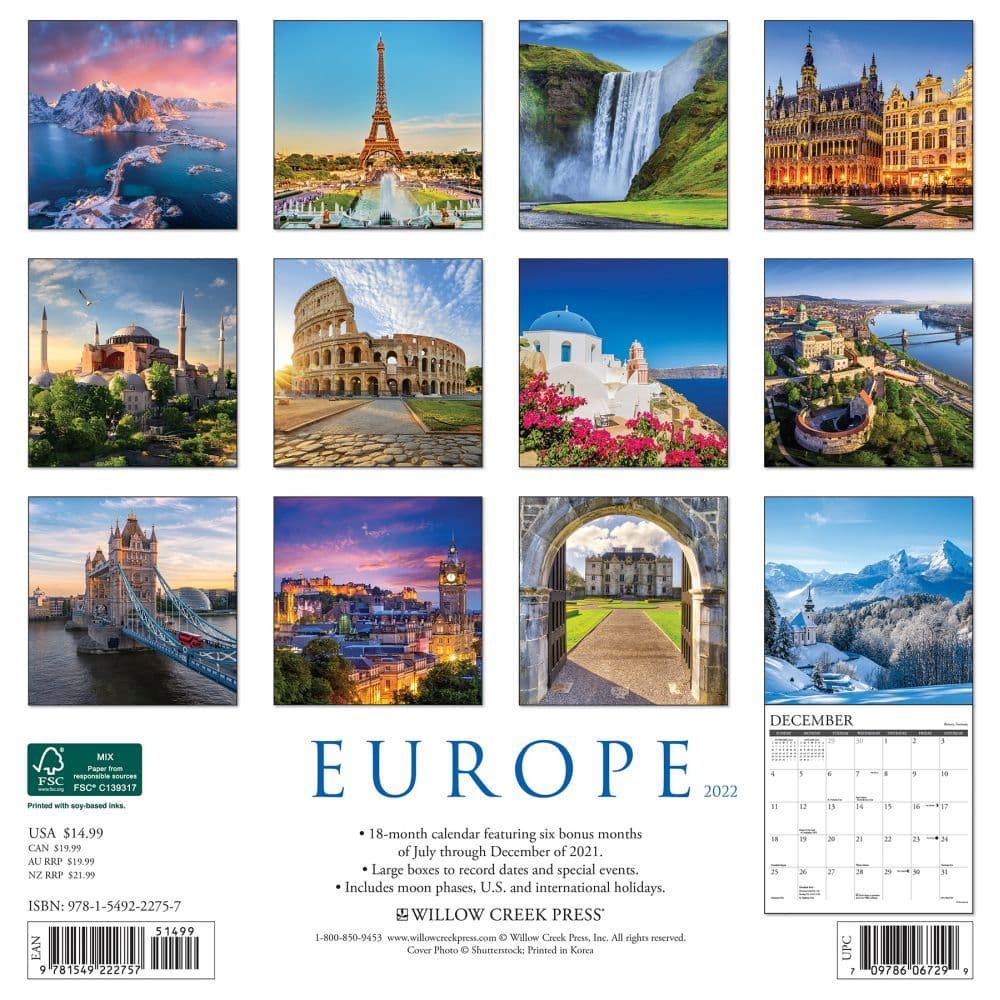 Europe 2022 Wall Calendar - Calendars.com