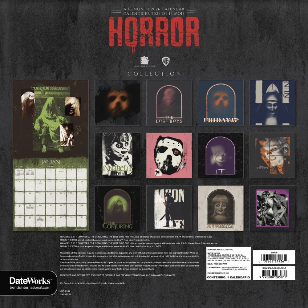 Horror Collection- French 2026 Wall Calendar First Alternate Image