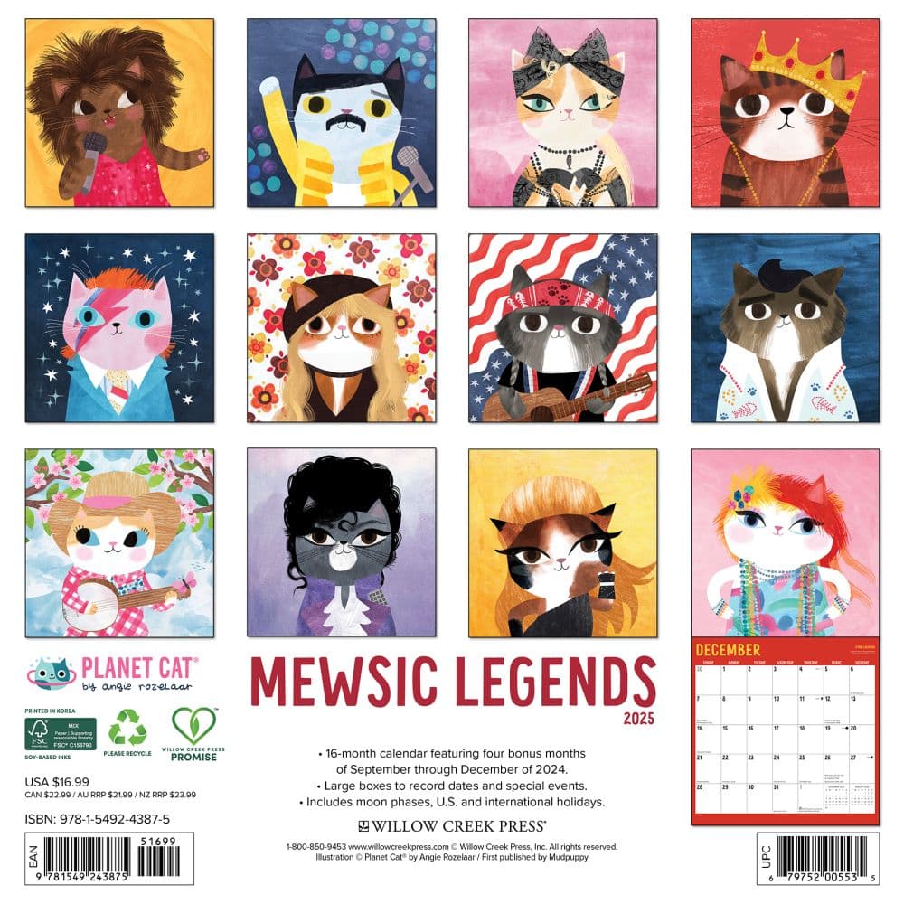 Mewsic Legends 2025 Wall Calendar First Alternate Image width="1000" height="1000"