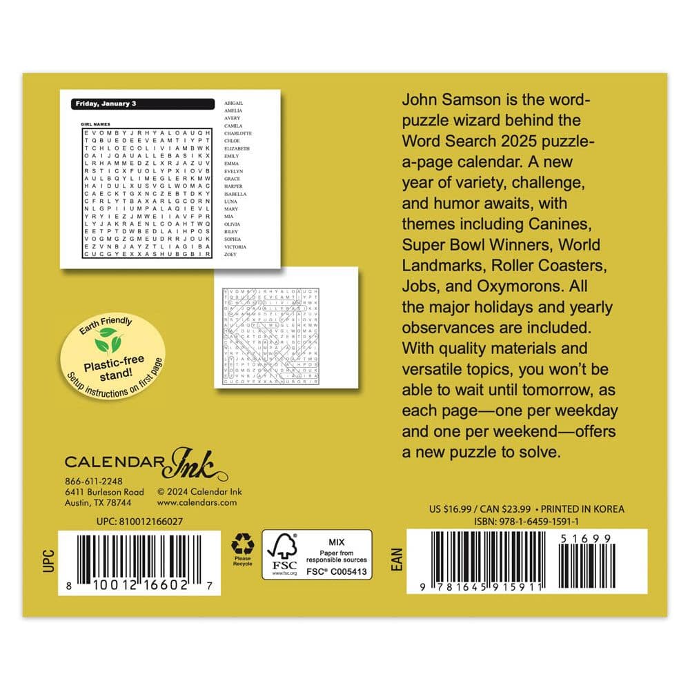 2025 Word Search Desk Calendar