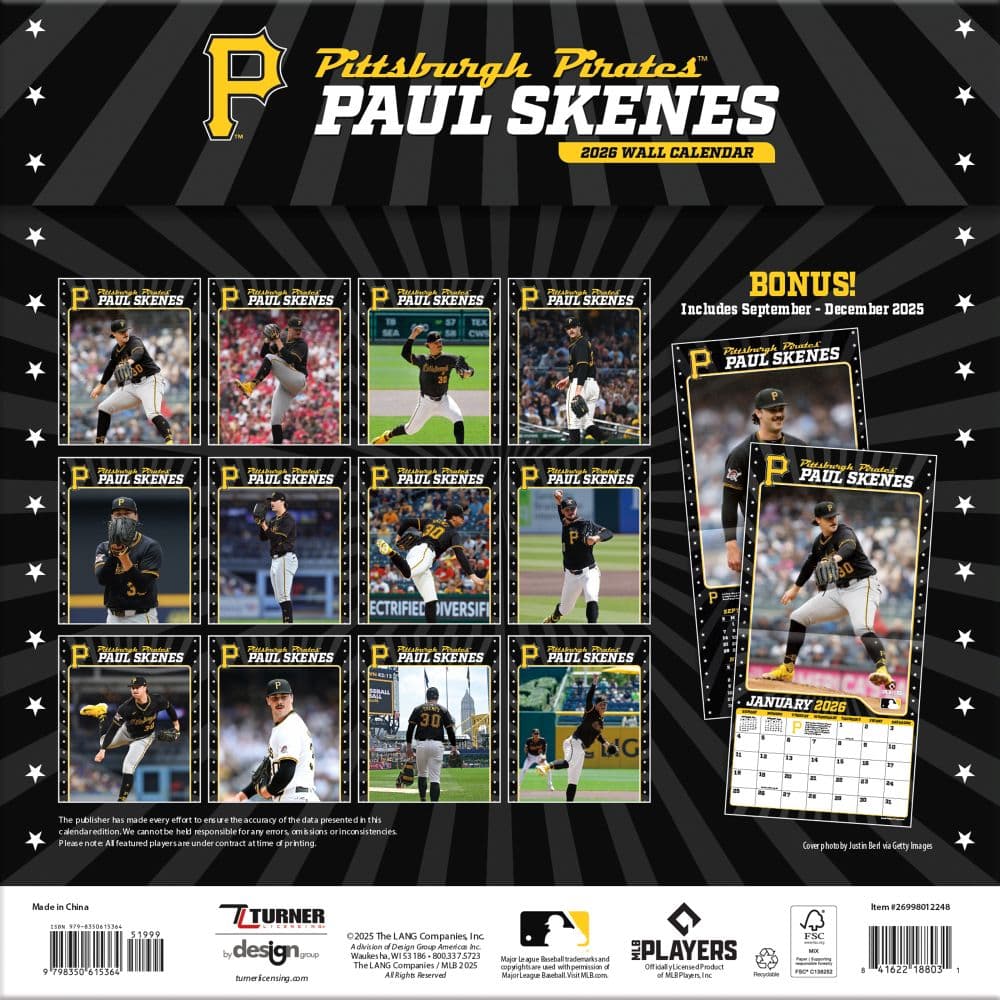 MLB Pittsburgh Pirates Paul Skenes 2026 Wall Calendar First Alternate Image