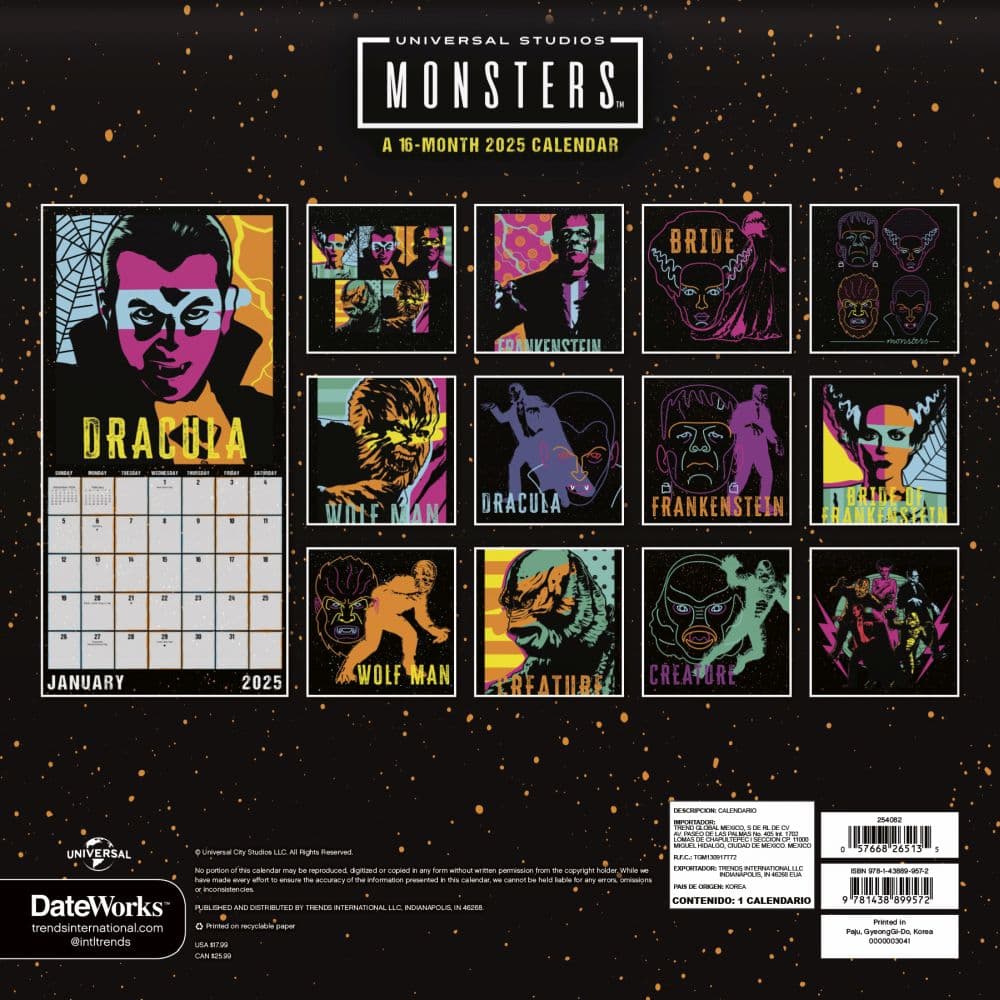 Universal Monsters 2025 Wall Calendar