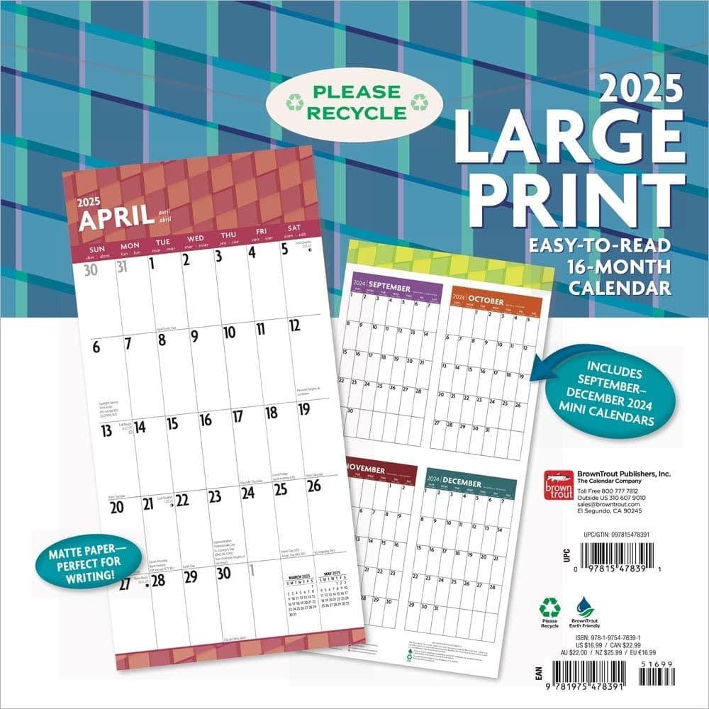 Large Print 2025 Wall Calendar First Alternate Image