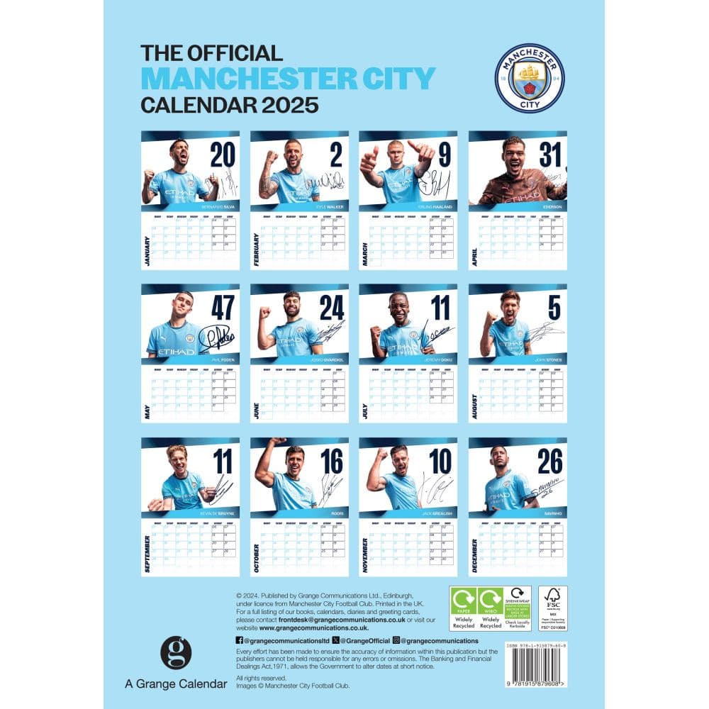 Manchester City FC Poster 2025 Wall Calendar First Alternate Image Image