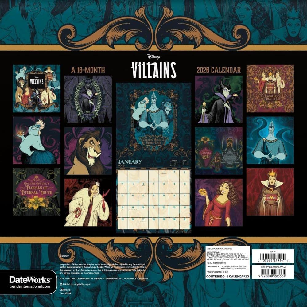 Disney Villains 2026 Wall Calendar First Alternate Image