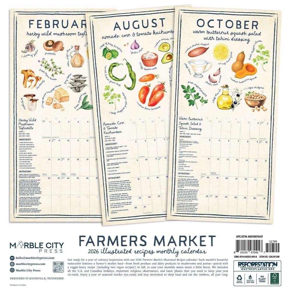 Farmers Market Illustrated Recipes 2026 Wall Calendar First Alternate Image