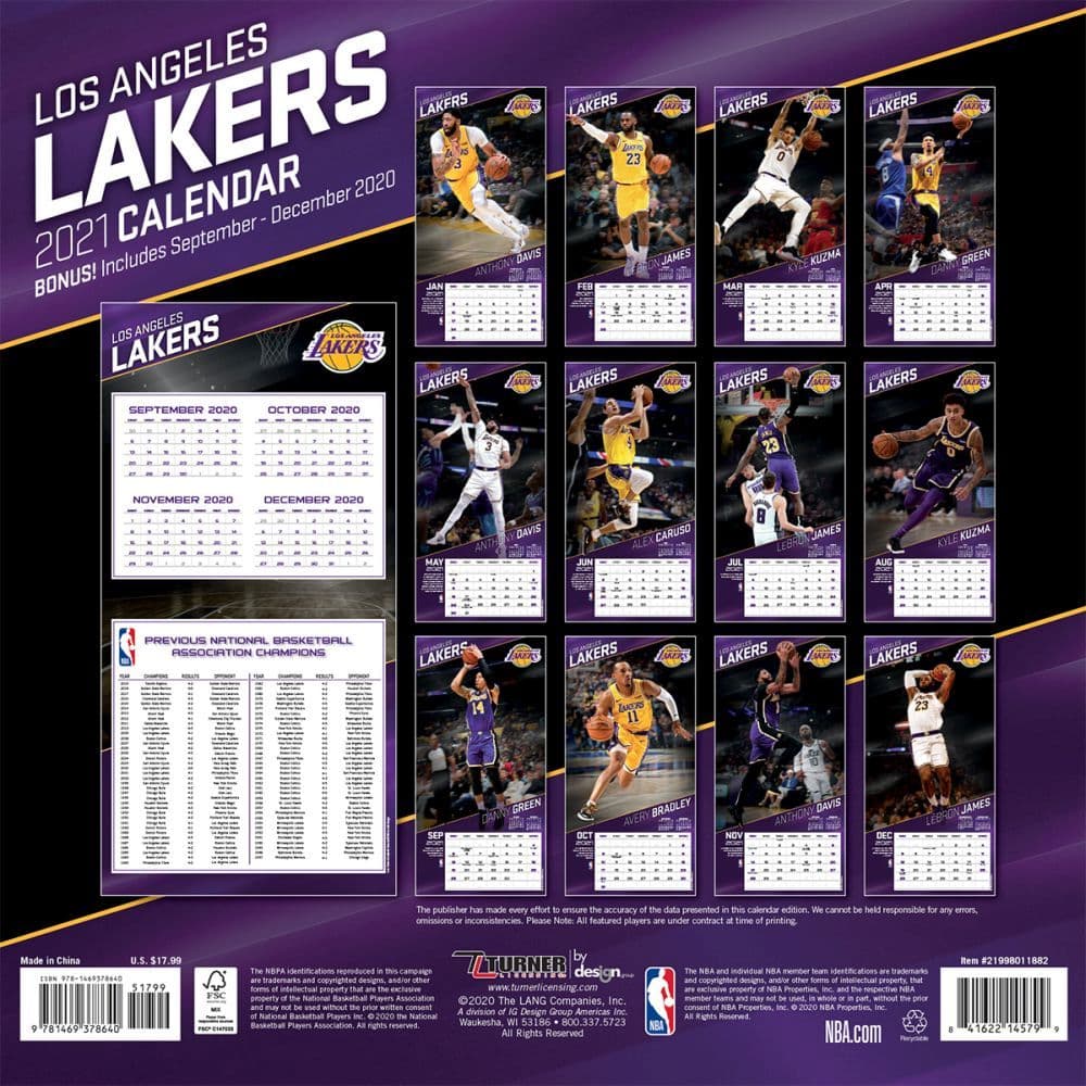 Los Angeles Lakers Wall Calendar - Calendars.com