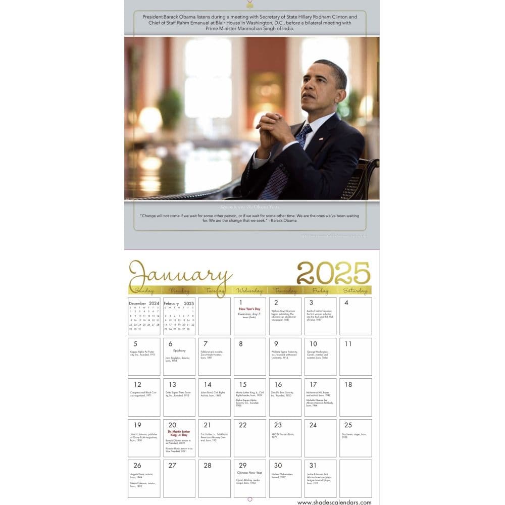 Obama Years Remembering 2025 Wall Calendar Second Alternate Image