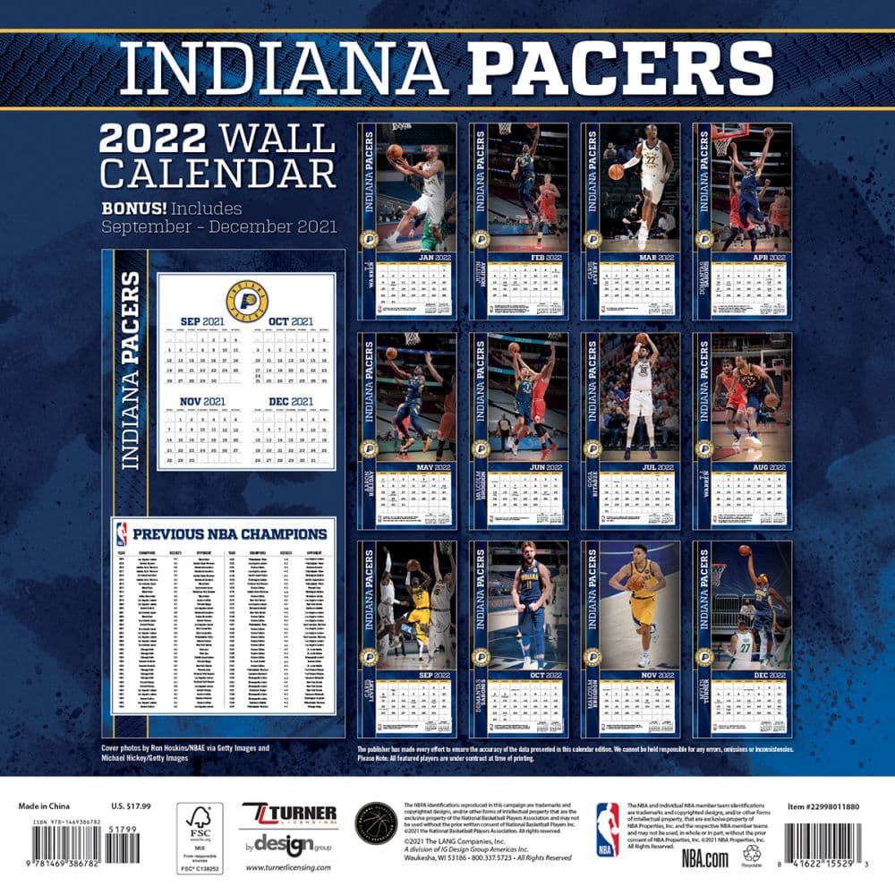 Pacers 2022 2023 Schedule Nba Indiana Pacers 2022 Wall Calendar - Calendars.com