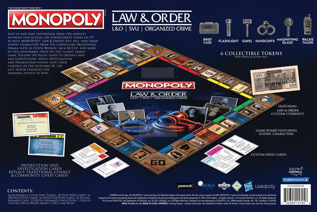Monopoly Law and Order Board Game back of box
