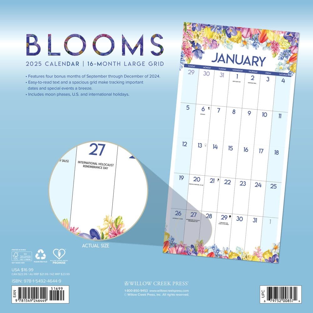Blooms Large Grid 2025 Wall Calendar