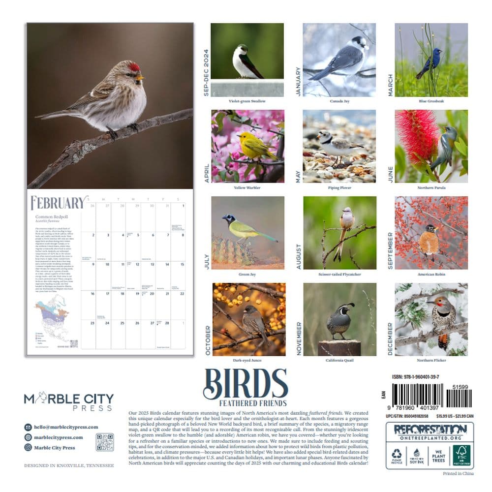 Birds Feathered Friends 2025 Wall Calendar First Alternate Image width="1000" height="1000"