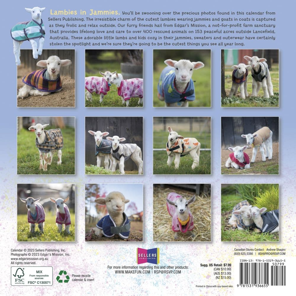 Lambies in Jammies 2024 Mini Wall Calendar