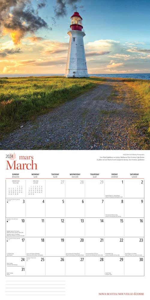 Nova Scotia 2024 Wall Calendar March