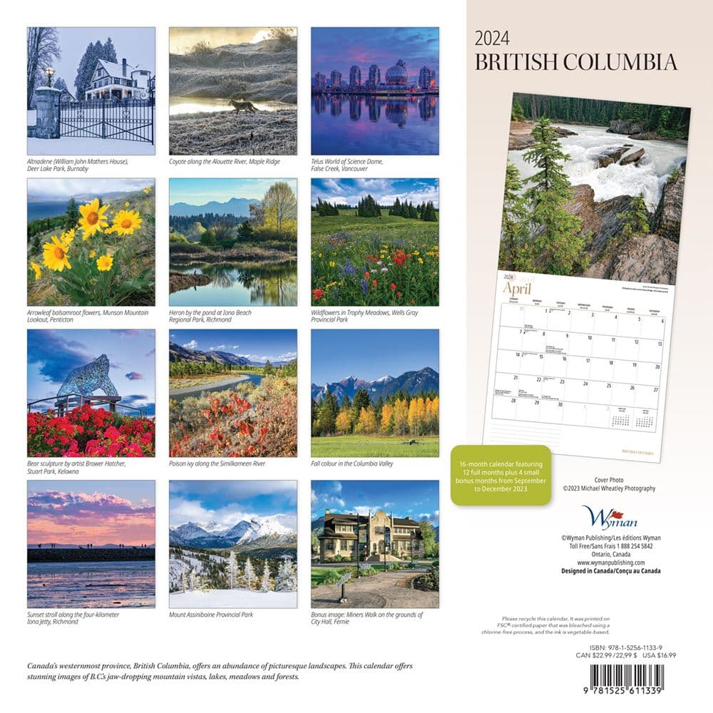 British Columbia 2024 Wall Calendar