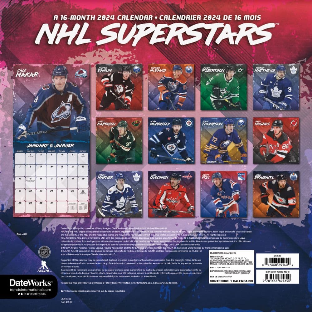 NHL Superstars 2025 Wall Calendar