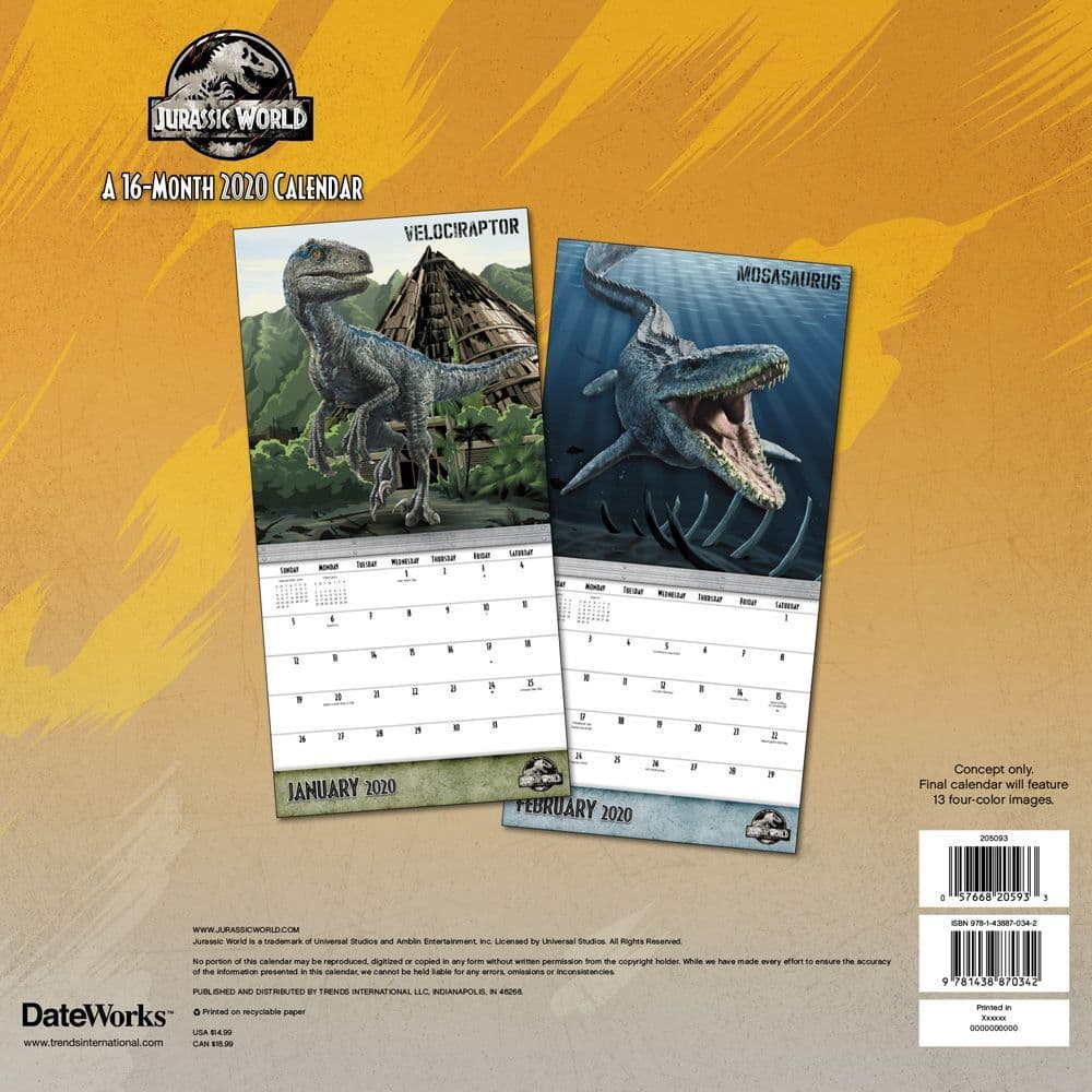 Jurassic Wall Calendar