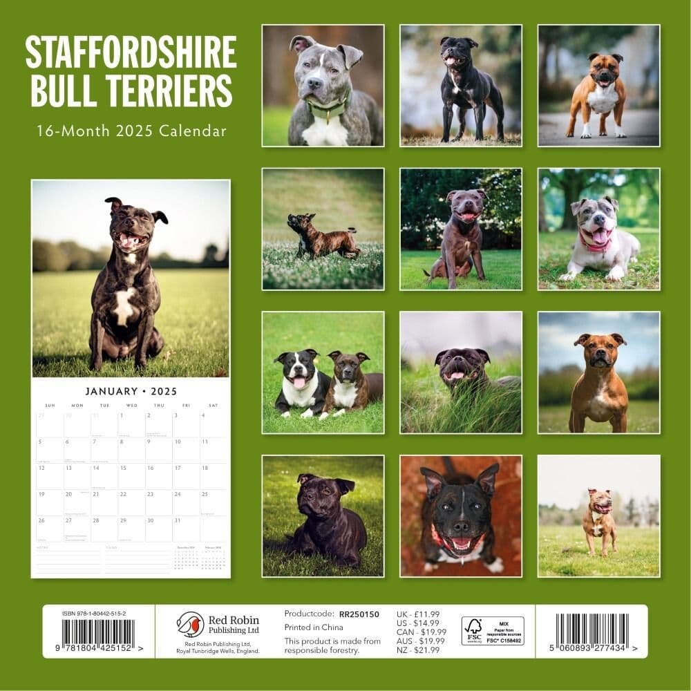 Staffordshire Bull Terriers 2025 Wall Calendar Alt1