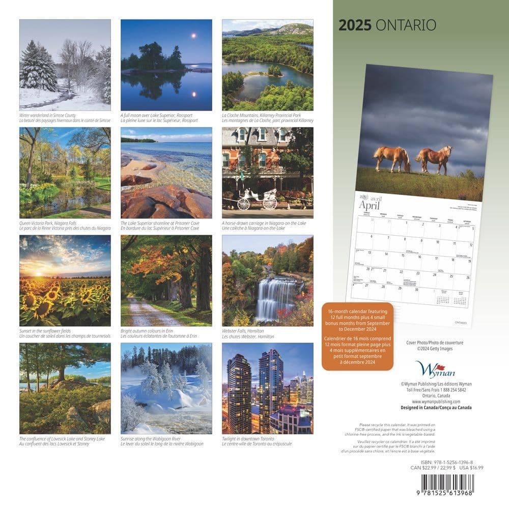 Ontario 2025 Wall Calendar back cover image