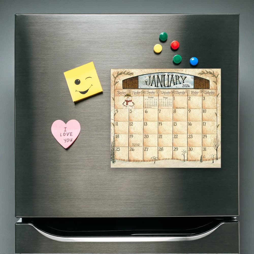 Folk Art by David Harden 2026 Magnetic Calendar, 9.38'' X 8.38'', 12-Month Calendar with Perfect Binding