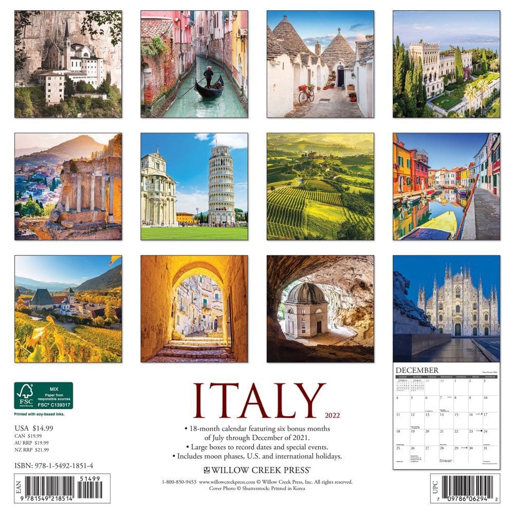 Italy 2022 Wall Calendar Calendars Com