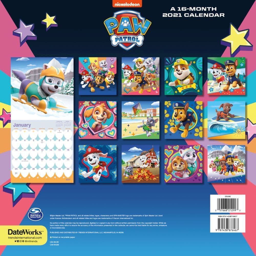 Paw Patrol Wall Calendar