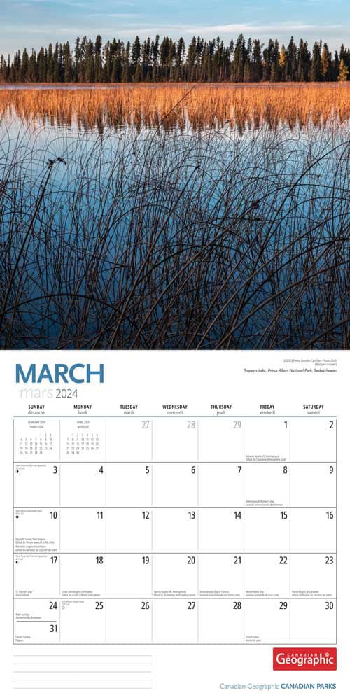 Canadian National Parks 2024 Wall Calendar March