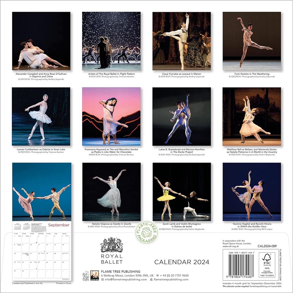 Royal Ballet 2024 Wall Calendar Back