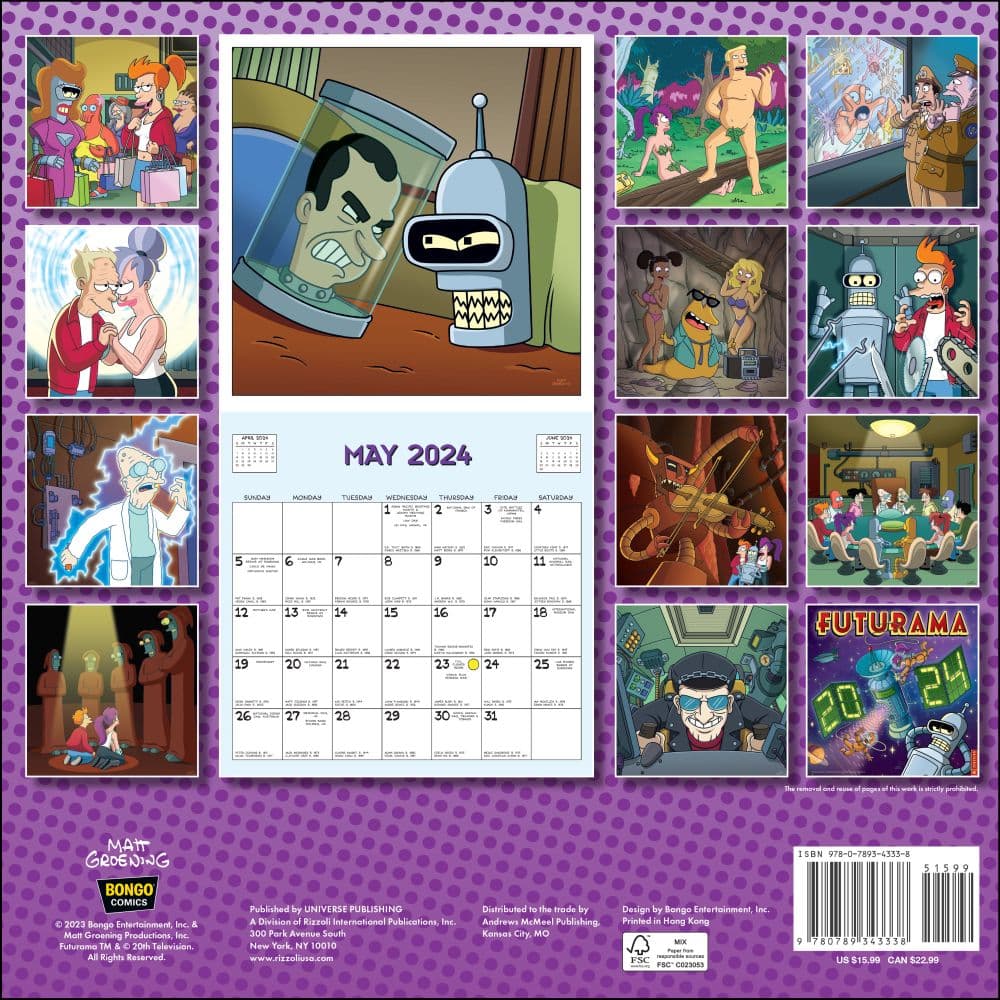 Futurama 2024 Wall Calendar back