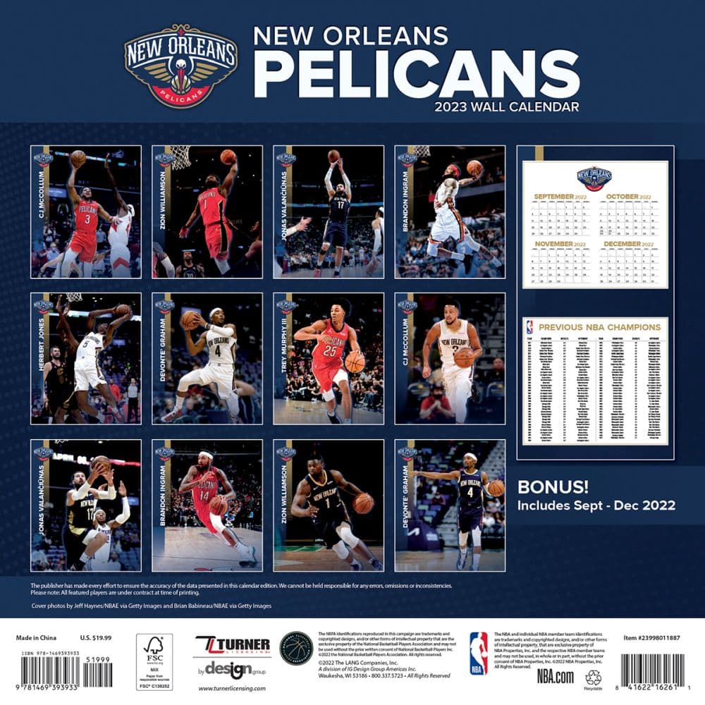 NBA New Orleans Pelicans 2023 Wall Calendar - Calendars.com