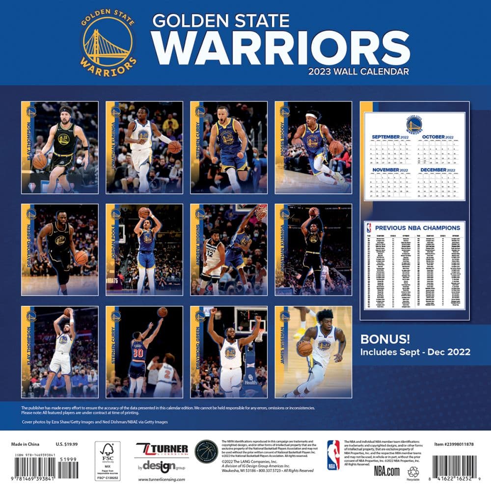 NBA Golden State Warriors 2023 Wall Calendar - Calendars.com