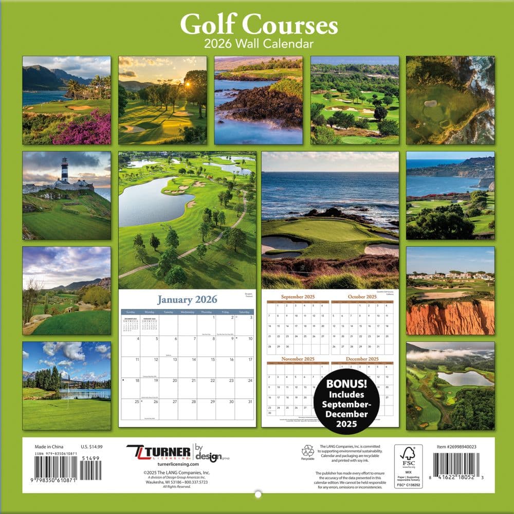 Golf Courses Photo 2026 Wall Calendar_ALT1
