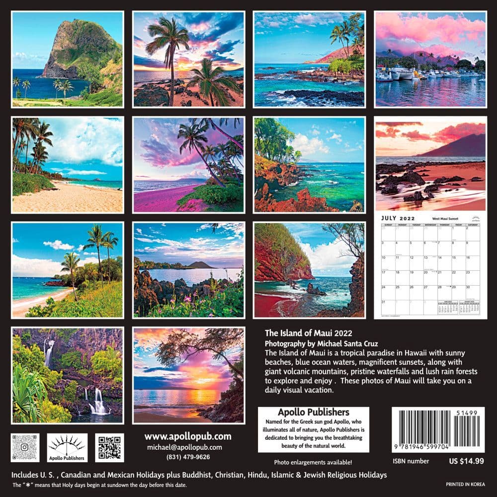 Island Of Maui 2022 Wall Calendar - Calendars.com