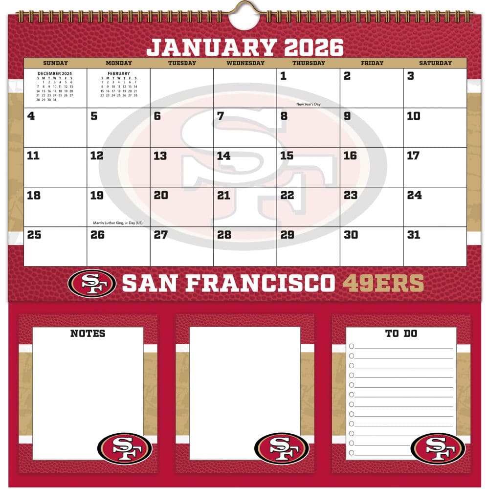 image NFL San Francisco 49ers 2026 Memomate Spiral Wall Calendar
