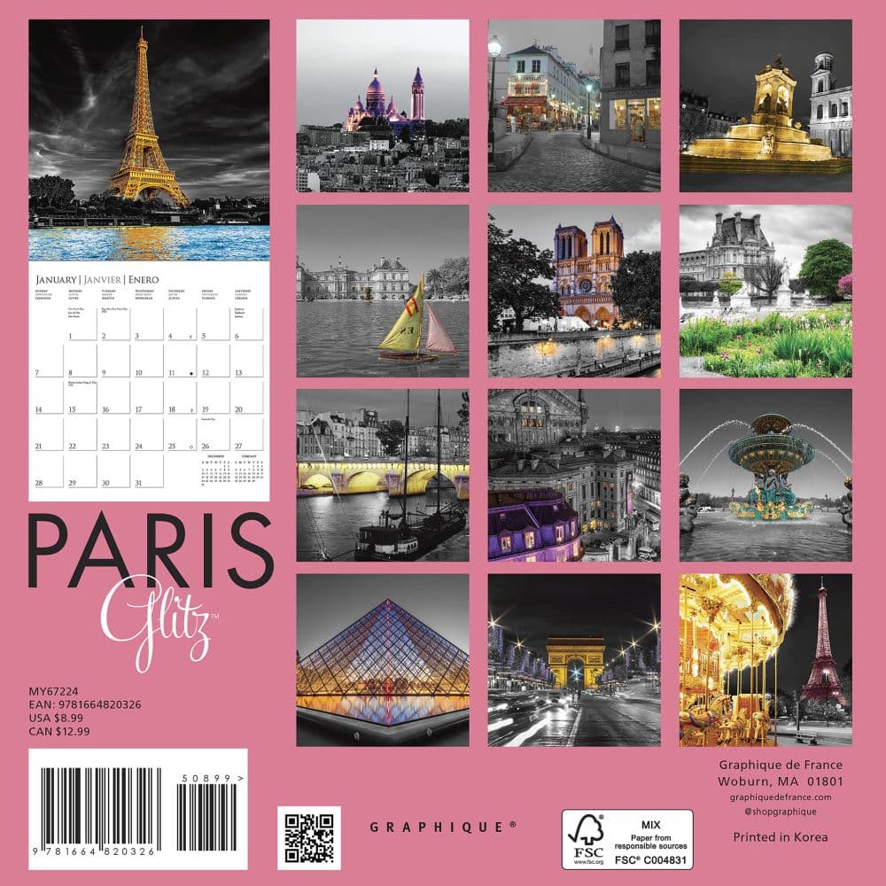 Paris Glitz 2024 Mini Wall Calendar