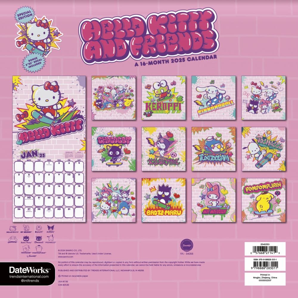 Hello Kitty and Friends Exclusive with Decal 2025 Wall Calendar Third Alternate Image width=&quot;1000&quot; height=&quot;1000&quot;