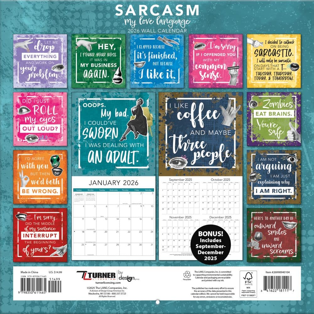 Sarcasm My Love Language 2026 Wall Calendar_ALT1