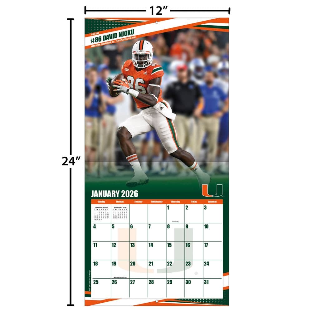 Miami Hurricanes 2026 Wall Calendar Fourth Alternate Image