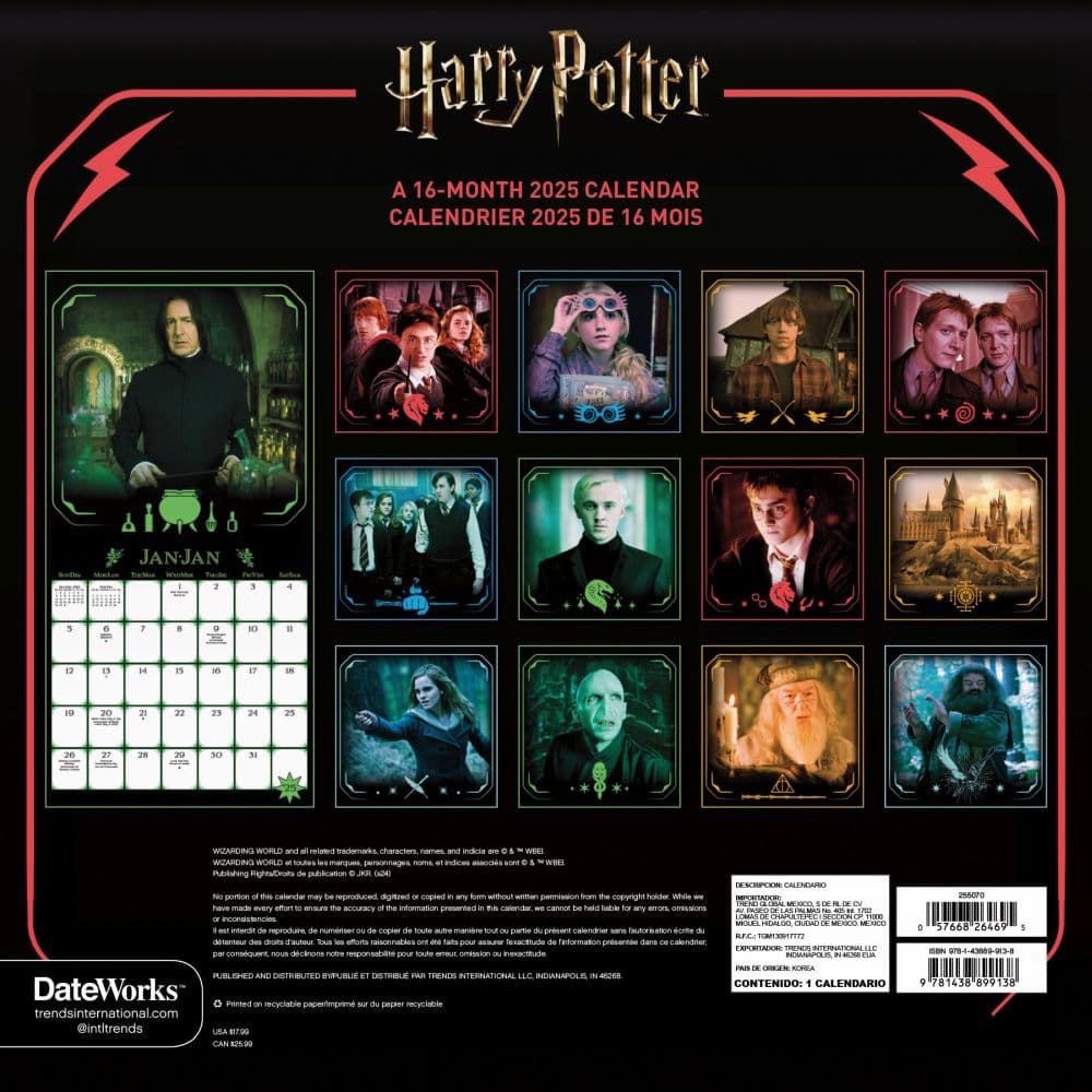 Harry Potter 2025 Wall Calendar Alt1