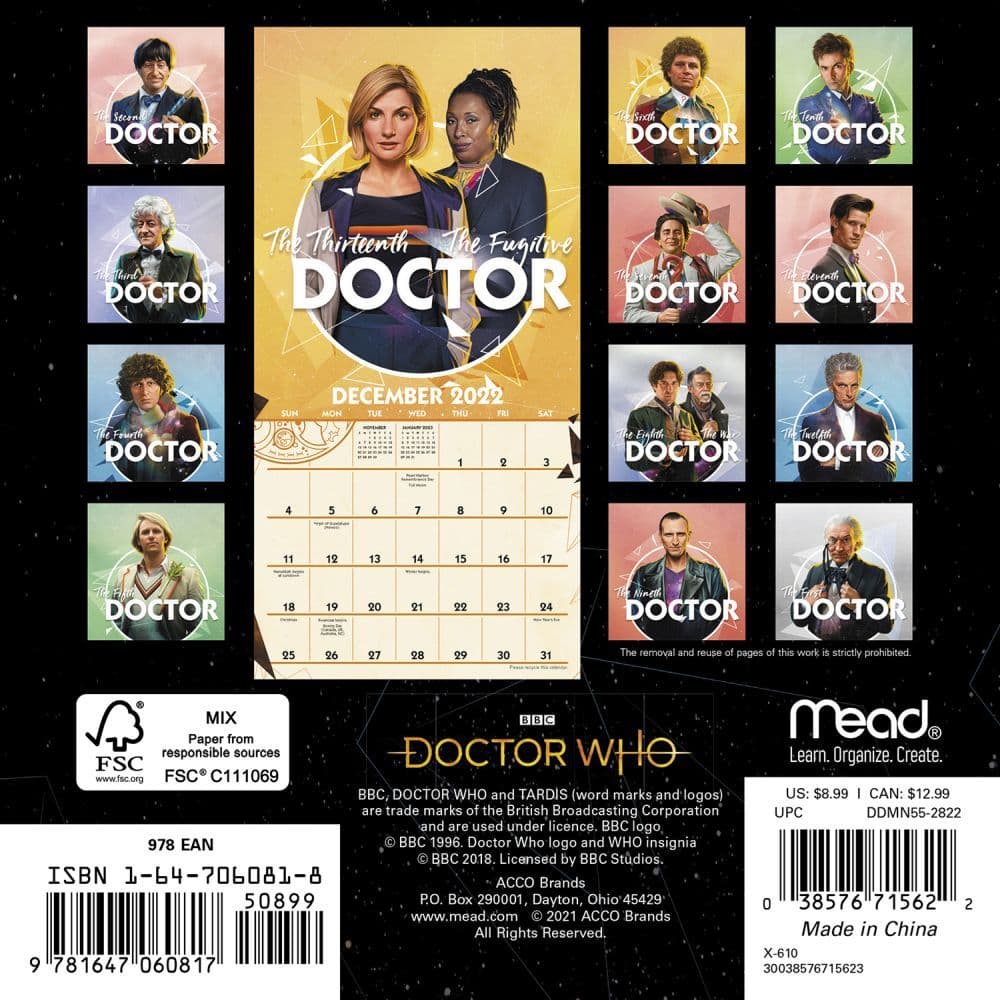 Doctor Who 2022 Mini Wall Calendar - Calendars.com