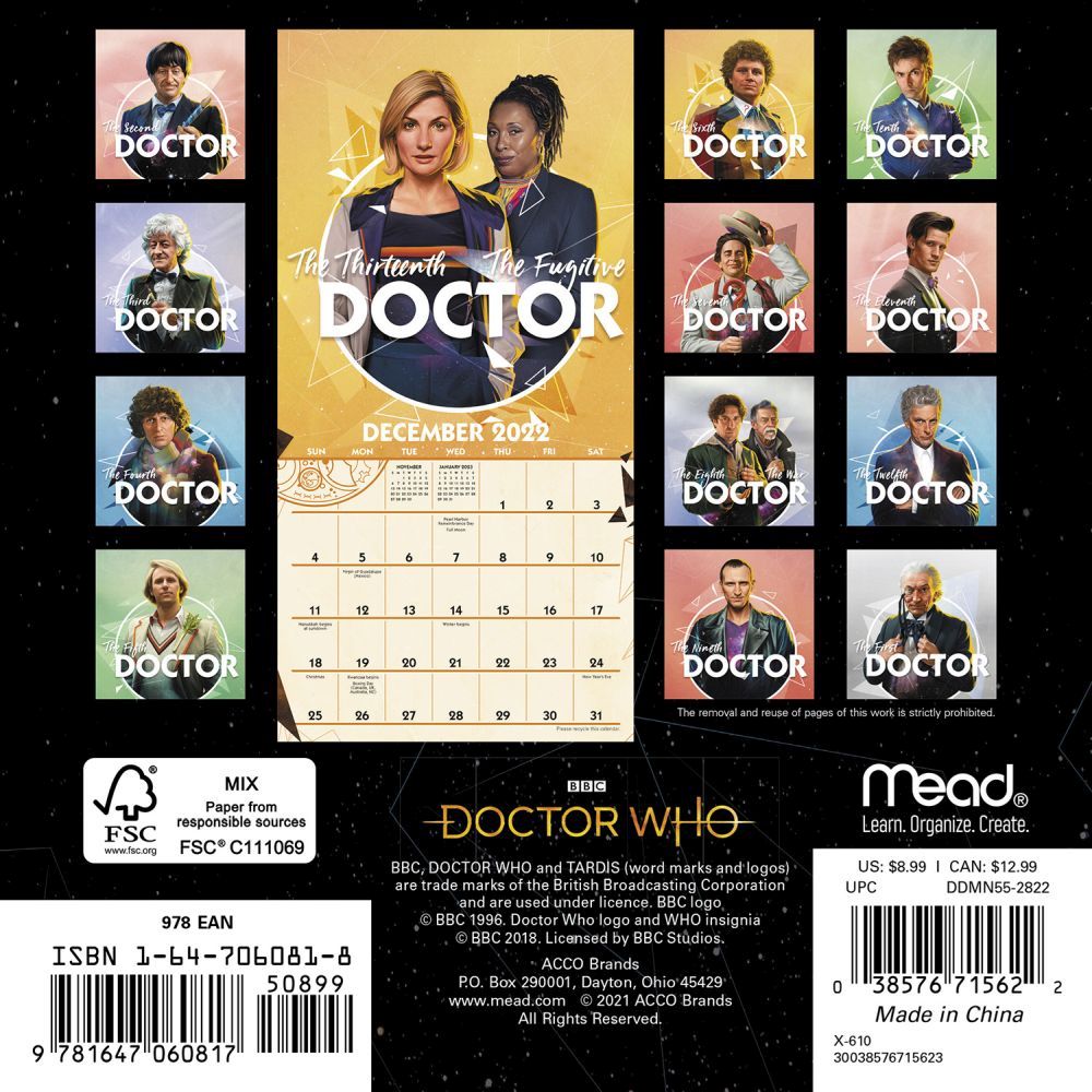 Doctor Who TV Series 16 Month 2016 MINI Wall Calendar NEW SEALED 