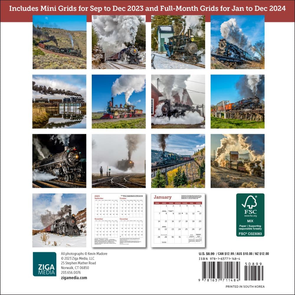 Steam Trains 2024 Mini Wall Calendar