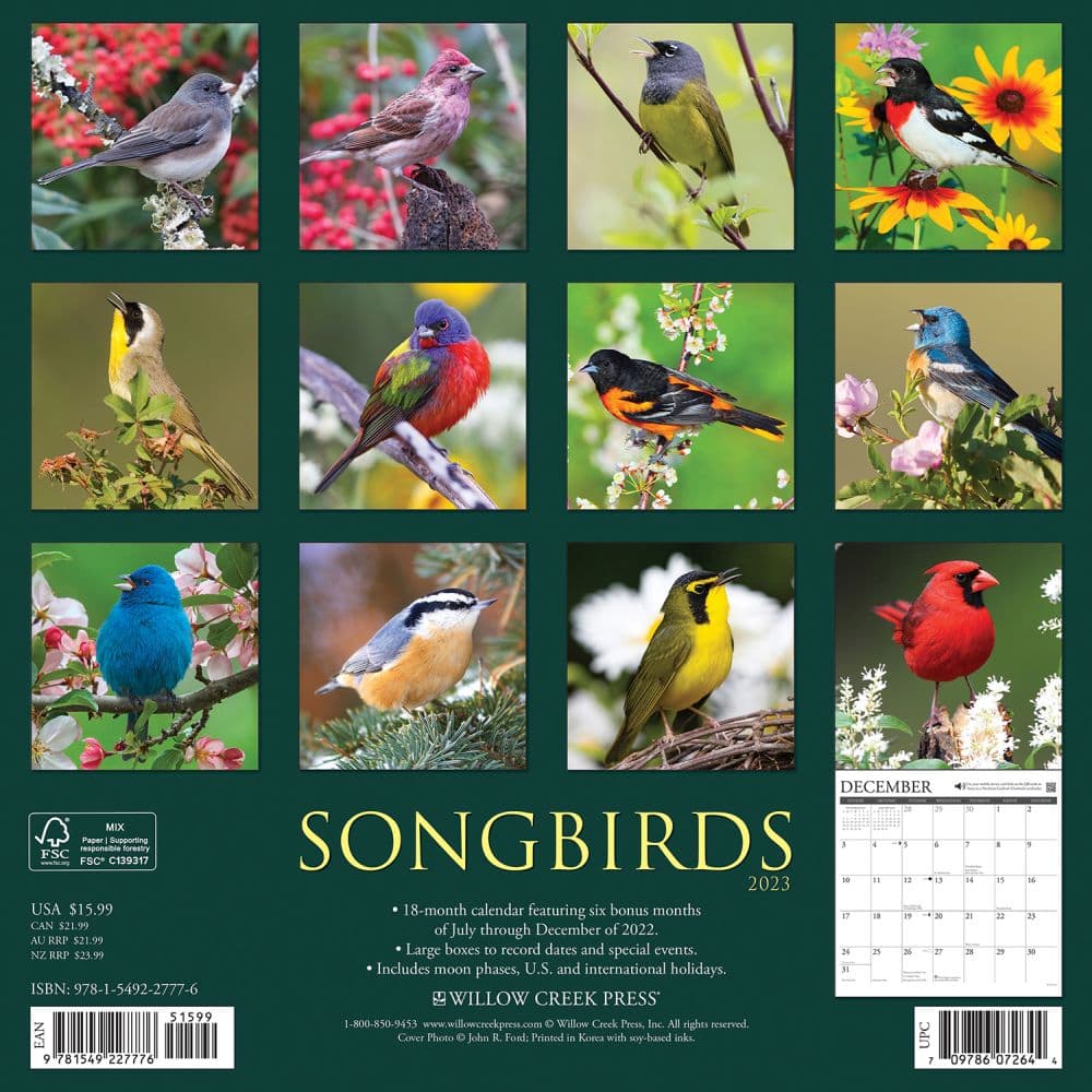 Songbirds 2023 Wall Square Calendar - Calendars.com