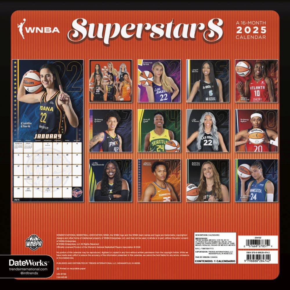 WNBA 2025 Wall Calendar Alt1